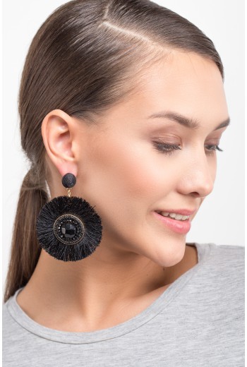 Fringe round disc earrings