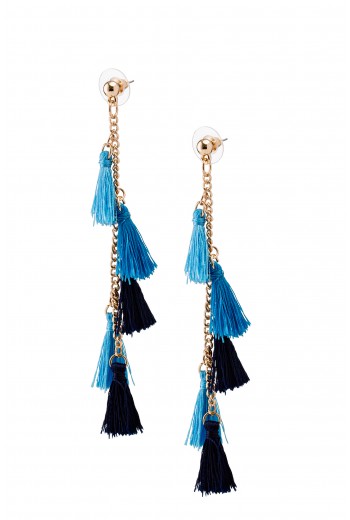 Long chain blue fringe earrings