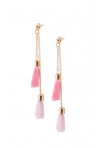 Chain pink fringe earrings