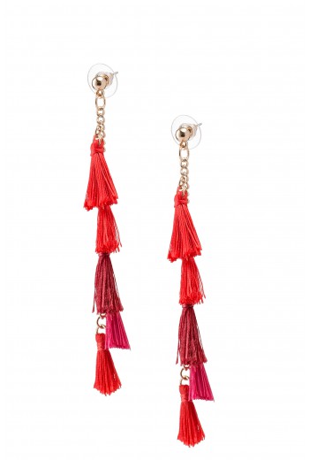 Long chain red fringe earrings